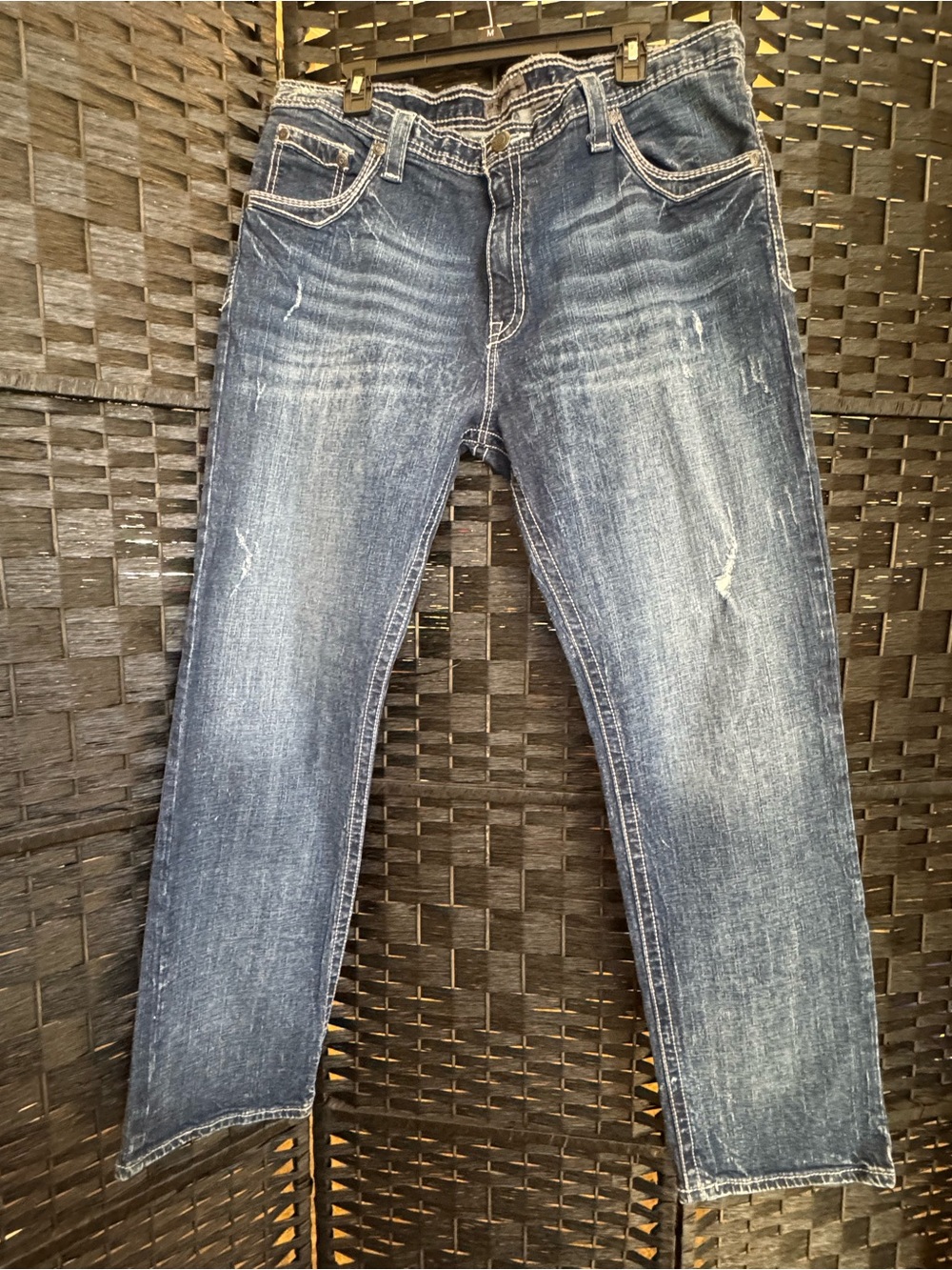 J. Crew Slim Straight Dark Blue Jeans with White Contrast Stitching